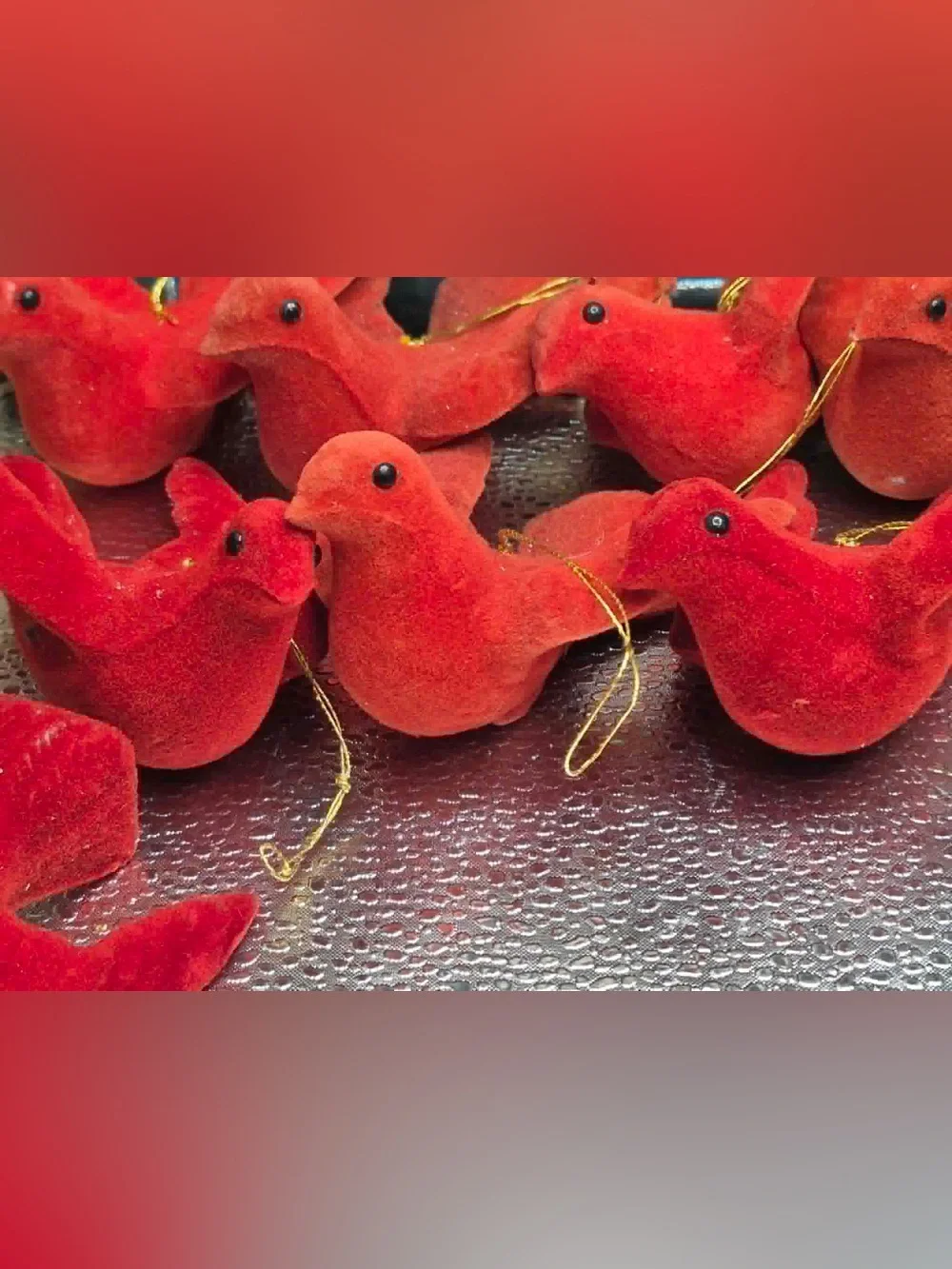 MCM Vintage Christmas Tree Ornaments Set 11 Flocked Red Felt Doves / Cardinals